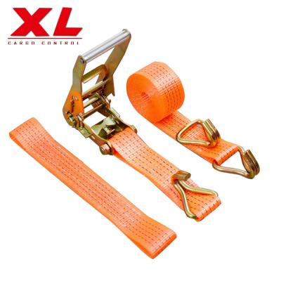 China Polyester 2 Inch Zinc Alloy Ratchet Lashing Down Belt Link Straps With Double J-Hook for sale