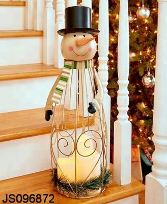 China Home Decoration Metal Snowman Candle Holder Santa Claus Iron Led Candle Christmas Decoration for sale