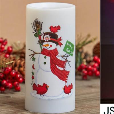 China Pattern Home Safety Snowman Decoration Plastic Candle Projection Lamp With LED Lamp for sale