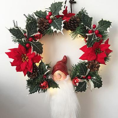 China New Modern Christmas Wreath Gold Ball Garland Gnome Rattan Wreath With Pine Cones for sale