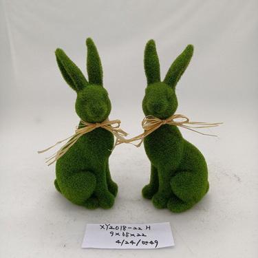 China Novelty Home Ornament Easter Green Flocking Rabbit Resin Craft Bunny Decorations for sale