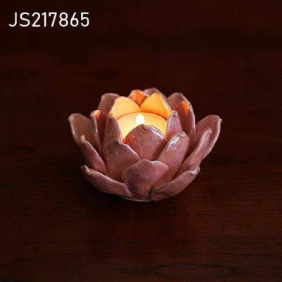 China Home Decoration 3D Lotus Flower Handmade Lotus Flower Candle Holder Table Top Home Decoration Ceramic Candle Holder for sale