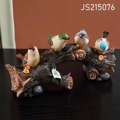 China Novelty Custom Resin Office Figurines Home Office Ornament Vivid Bird With Tree Stump Decoration for sale