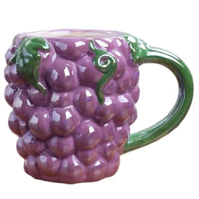 China Stocked Wholesale Dessert Couple Mug With Handle Grape Cups Dolomite Modeling Printing Creative Mug Cup for sale