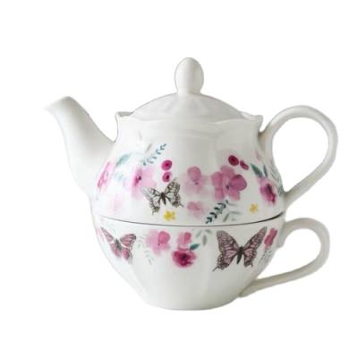 China New Arrival Handle Modern Tableware Chinese White Ceramic Teapot with Handmade Tea Cup Coffee Teapot Set for sale