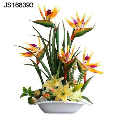 China Home Decorations.Gifts Plastic Bird Of Paradise Decorative Ornaments With Flower Pots for sale