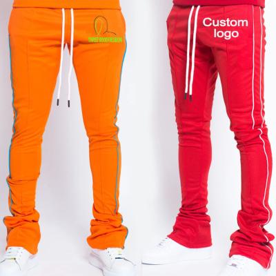 China Custom Anti-Wrinkle Mens Track Pants Polyester Drawstring Stripe Skinny Sweatpants Stacked Fashion Jogger Wear Pants for sale