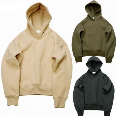 China Custom Oversized Dropshipping Hoodie Men Solid Color Khaki Blank Pullover Hoodie for sale