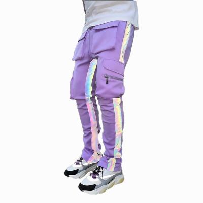 China Reflective Quilting Trackpants Mens Anti-Wrinkle Jogger Side Cargo Pants Gentleman Button Pants Mens for sale