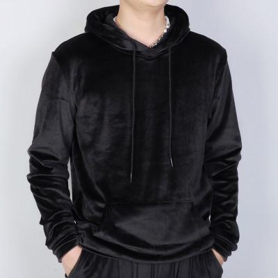 China Breathable Black Mercerized Velvet Loose Fit Oversized Custom Round Neck Cotton Sweatshirt Graphic Men Hoodies And Pants for sale