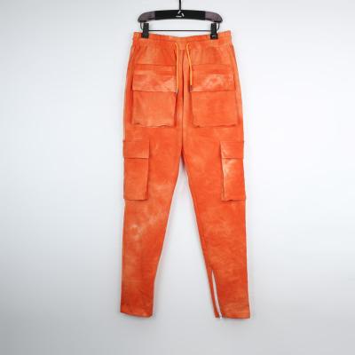 China Plain Orange Anti-pilling Tie Dye Multi-pocket Cotton Stacked Sweatpants Gym Pants Stacked Trousers for sale