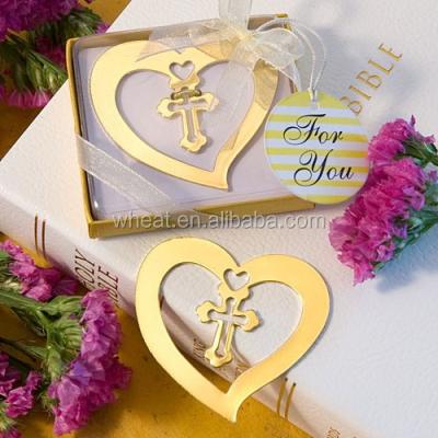 China Europe book lover collection golden heart and cross design bookmark favors for sale