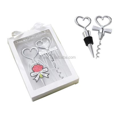 China No Puddle Sell Well Wedding Favors Heart Wine Bottle Opener And Stopper Set for sale