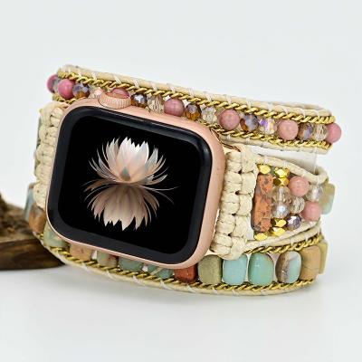 China Daily Life Baoli 2022 New Bohemian Multi Layers Beaded Bracelets Smart Watch Strap Natural Stone Handmade Woven Watch Band For Apple Watch for sale