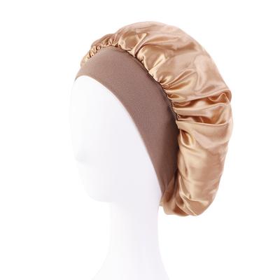 China Custom Size High Quality High Quality Wide Band Polyester Elastic Band Adjustable Satin Sleep Hat Hood Hair Cover Logo Image Logo Hood for sale