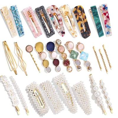 China Decoration Baoli Beads and Acrylic Resin Hair Clips Hair Barrettes Marble Alligator Clips Glitter Crystal Geometric Hairpin Gold for sale