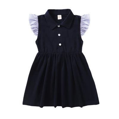 China Breathable 1-6 Years Girls Float Sleeve Dress Summer Turn Down Collar Button Solid Dress MWL2005924 for sale