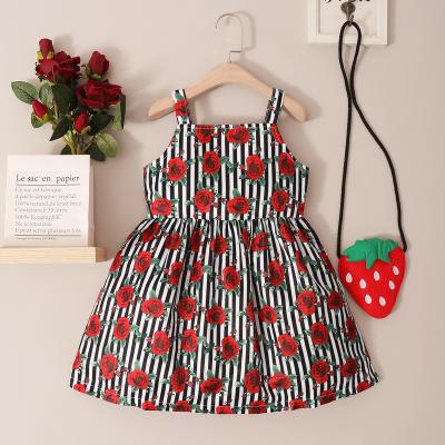 China 1-6 Years Kids Girls Casual Stripe Belted Floral Dress Summer Print Dress MWL2003245 for sale