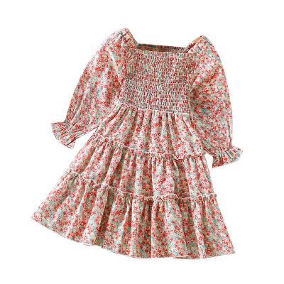 China Breathable 1-6 Years Kids Wear Floral Girl Dress Long Sleeve One-Shoulder Autumn Fall Dress MQ714 for sale