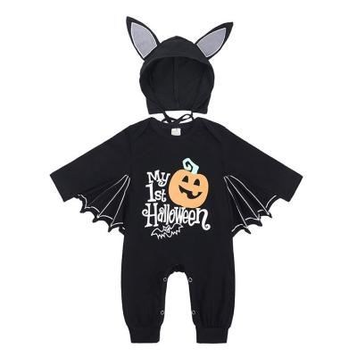 China Spandex/Cotton Newborn Baby Boy Girl Halloween Cosplay Outfits Infant Bat Sleeve Romper Overalls With Hat M3292 for sale