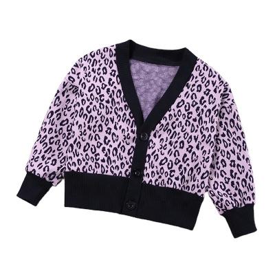 China Breathable 1-5 Years Fall Long Sleeve Leopard V-Neck Babies Cardigan Single Button Tops MA195 for sale