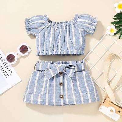 China Breathable 0-3 Years Striped Top And Full Skirt Baby Summer Shorts Sleeve Crop + Short Skirt MHP10423A for sale