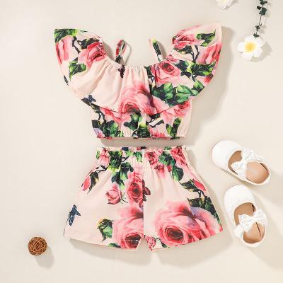 China Breathable 0-2 Years Babies Clothing Sets Summer Sleeveless Floral Print Tops + Shorts MSH10284A for sale