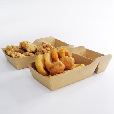 China Double Compartment Food Packaging Disposable Takeout Box Kraft Paper French Fries Snack Box for sale