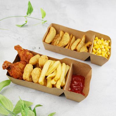 China Food Grade Disposable Custom Paper Lunch Box Two Compartment Paper Boat Tray For Snack Packaging for sale