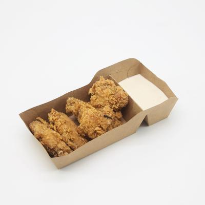 China Two-Compatment Disposable Degradable Snack Fried Chicken Tray Kraft Paper Boat Boxes for sale