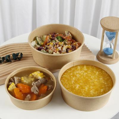 China Wholesale Disposable Kraft Paper Disposable Lunch Box Around Box Salad Takeout Packaging Paper Bowl for sale