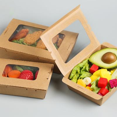 China Wholesale Recyclable Custom Fruit Paper Salad Packaging Box Lunch Packing Takeout Box With PET Window for sale