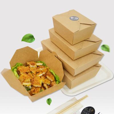 China Food Grade Disposable Salad Noodle Take Away Container Recyclable Brown Kraft Paper Lunch Boxes for sale