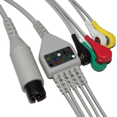 China High Quality Metal IEC 6pin 5 Lead ECG Cable And Cable For Patient Device With Standard Button Plug for sale