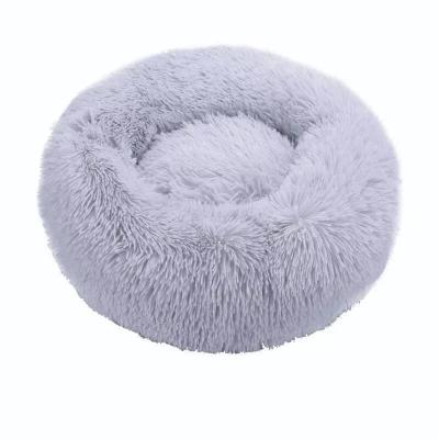 China Luxury Soft Stocked Pet Bed Plush Rope Dog Bed Gray White Round Style Cat Pink Plush Comfortable Pet Cushion Long for sale