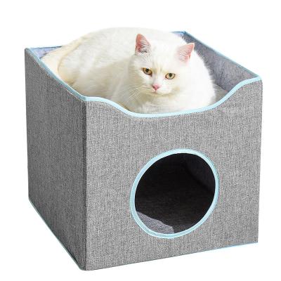 China Foldable Stored Cat Cube House Pet Bed with Work Area Soft Cushion Detachable Storage Box for sale