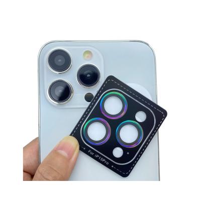 China With positioner Metal Frame Mobile Phone Camera Lens Tempered Glass Protector Rear Camera Cover for iPhone 15 Series for sale