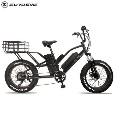 China Carbon Steel EUROBIKE Customize Fat Tire Cargo Electric Bike 4.0 Tire 1000W Electric Bike 4.0 Motor 48V 16ah 20ah Lithium Batteries With Rear Basket for sale