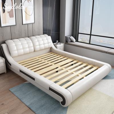 China Wholesale Durable Nordic Style Bedroom Furniture Leather Frame Bed Solid Wood Modern Luxury Beds for sale