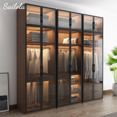 China Freestanding Modular Good Quality Multifunctional Wardrobe Combination Glass Door Wardrobe Bedroom Furniture for sale