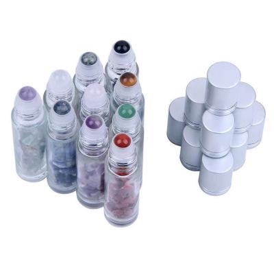 China Europe 10ml Hot Glass Roll On Bottle Gemstone Tops Silver Lids for sale