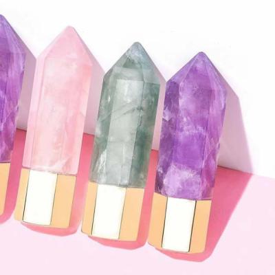 China Natural Refillable Personal Care Perfume Bottle Beauty Flambeur Gemstone Point Gua Sha Style Sculpting Tool for sale