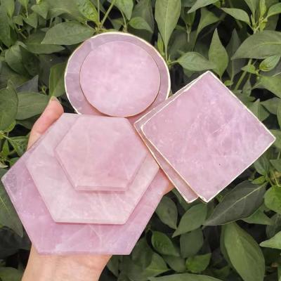 China China Hot Selling Rose Quartz Coaster Natural Stone Crystal for sale