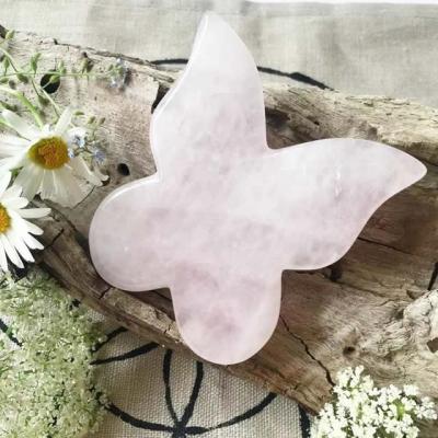 China China hot butterfly gua sha rose quartz tool healing scraping stone for facial massage for sale