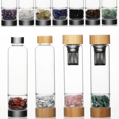 China Europe Crystal Elixir Glass Water Bottle With Leakproof Lid Gem Water Bottle Portable Stainless Steel for sale