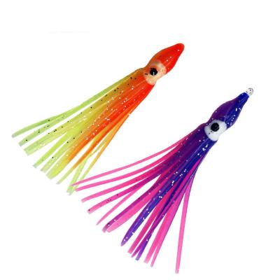 China Durable 5pcs/Bag 5cm 9cm 10cm 12cm Artificial Bait Saltwater Soft Fishing Rubber Luminous Octopus Skirt Glow Squid Skirt Lure for sale