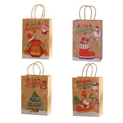 China Handmade In stock Eco Friendly Custom Printed Christmas Kraft Gift Bags Carrying Craft Takeaway Food Packaging Paper Bag With Handle for sale