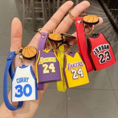 China Wholesale Soft PVC Rubber Dangling 3D Cartoon Key Chain Tank Top 24 Kobe Basketball Star Number Jersey Key Chain for sale