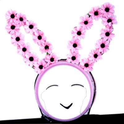 China Cute Artificial Flower LED Flower Rabbit Ear Flashing Headband For Wedding Party for sale