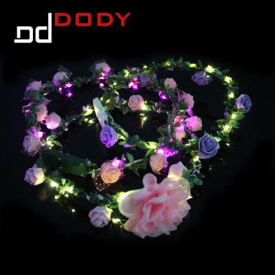 China Hot Selling Artificial Flower Led Flower Garland Light Bridal Wreath for sale